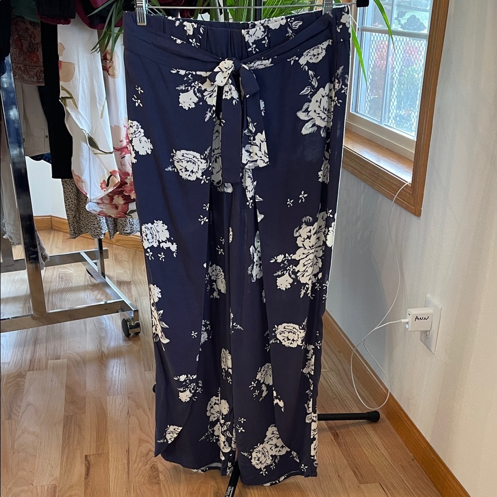 Maurices Navy Flowing Floral Wide Leg Pants